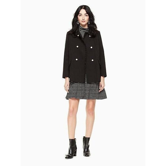 Kate Spade Broome Street Coat Jacket Women's 4 Black Ponte Ruffled Pearl Buttons - Picture 12 of 12